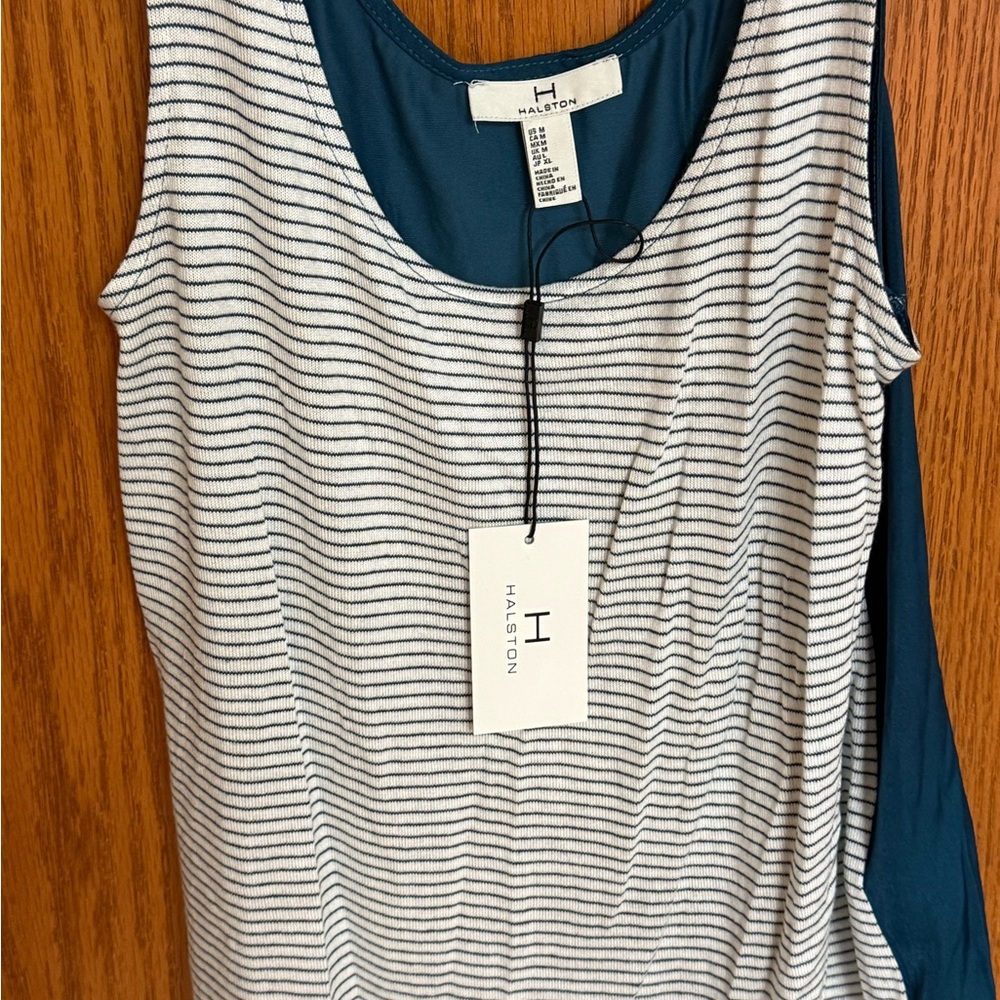 Halston Heritage Navy and White Striped Tank Top